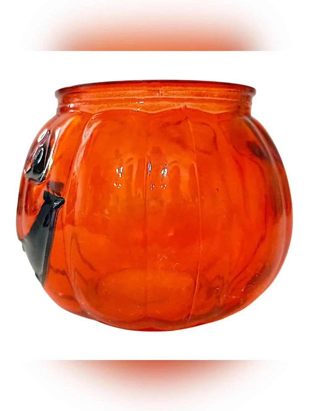 Mini Orange Glass Pumpkin Candle Holder Jack O Lantern Tealight Votive Halloween